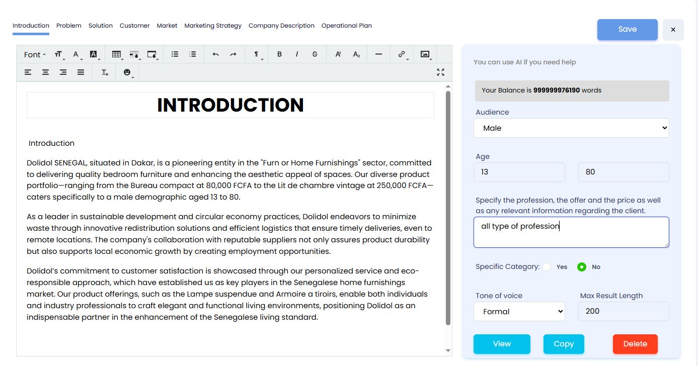 Logiciel de Business plan collaboratif boosté à l'intelligence artificielle